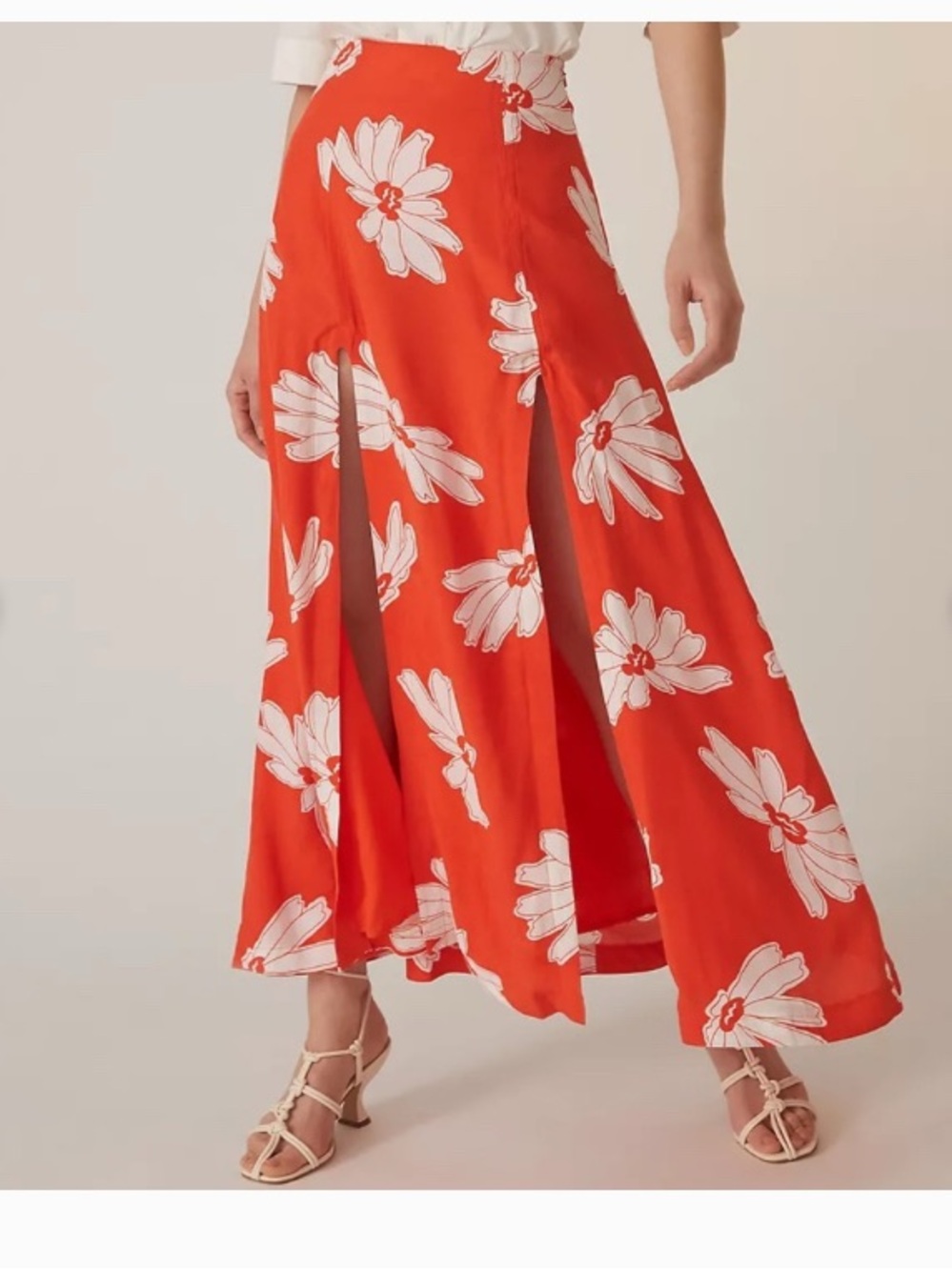 Anthropologie Maeve Maxi Skirt with orange and White Floral Print - Picture 6 of 6